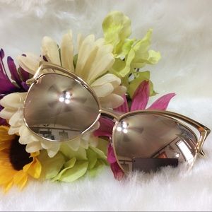 Cat Eyed Gold Framed Mirrored Lenses Sunglasses